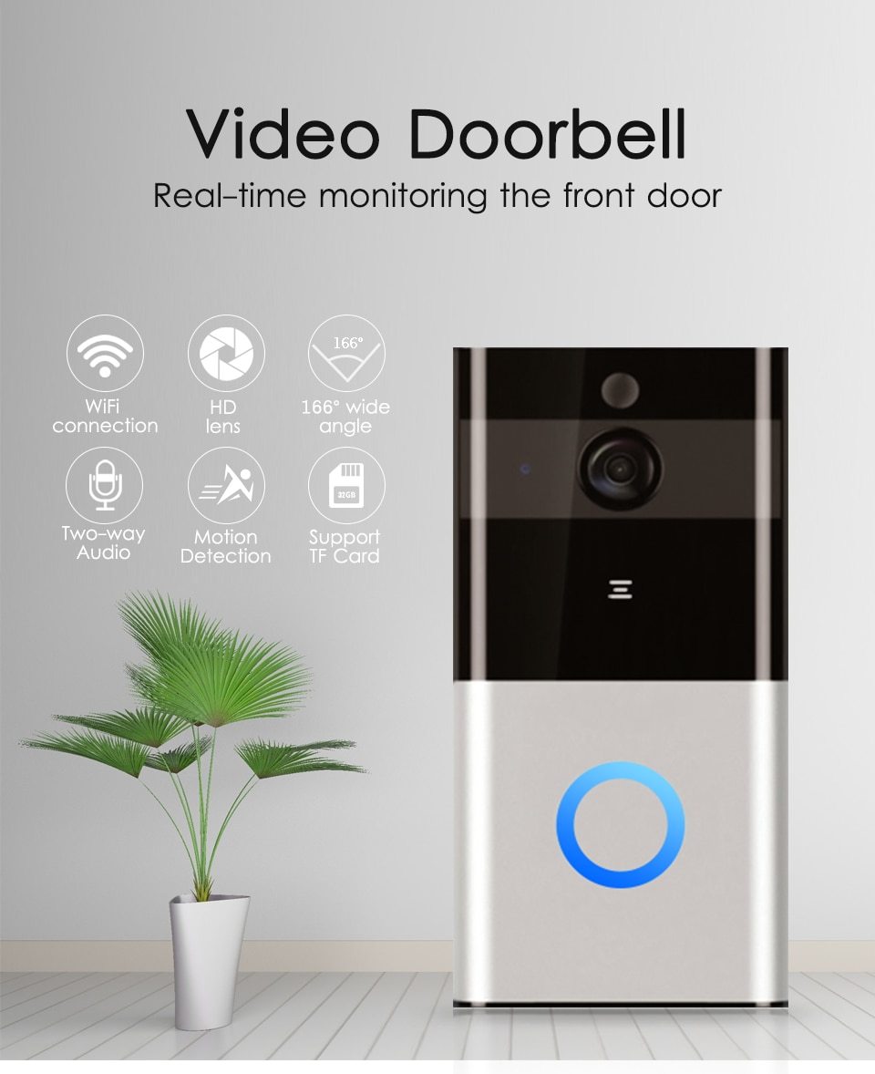 Marlboze 720P WIFI Visual Doorbell Wireless Intercom Doorbell PIR Motion Detection Night View SD card Video Smart Doorbell Ring