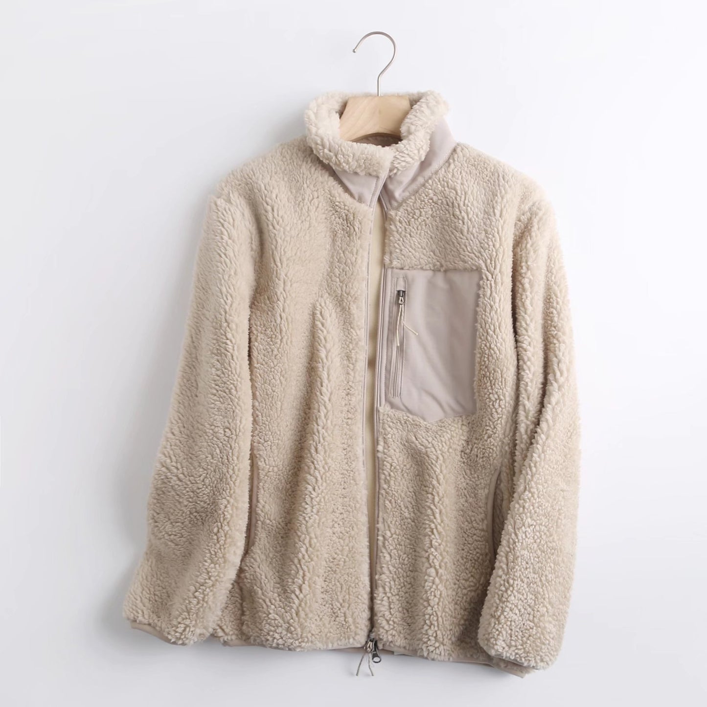 Couple's Autumn And Winter New Loose Zip Windproof Lamb Wool Coat For Women