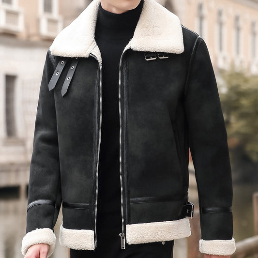 Youth Biker's Leather Jacket Lamb Wool Coat