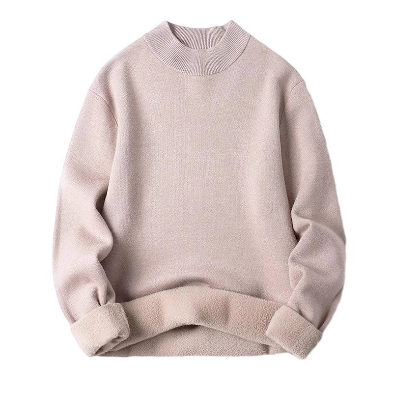 Half High Neck Sweater Men's Slim Fit Solid Color Pullover Knitted Base Sweater